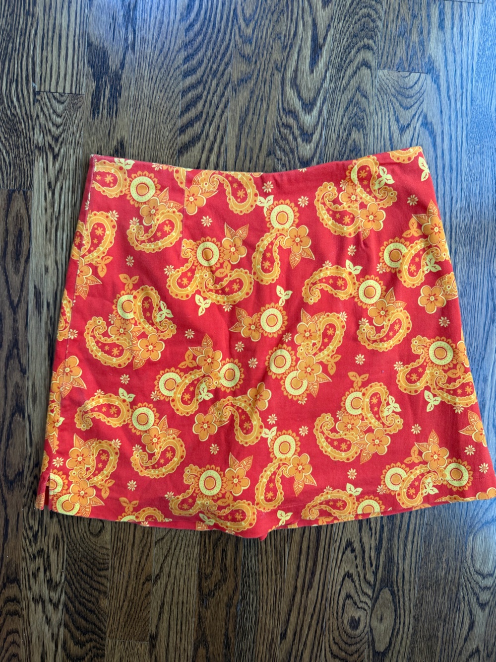 Metrostyle y2k 90s hippy Women's Red Paisley Floral Bohemian Cotton Skirt Skort